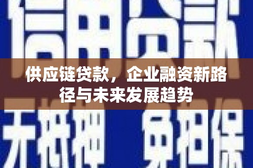 邵武供应链贷款，企业融资新路径与未来发展趋势