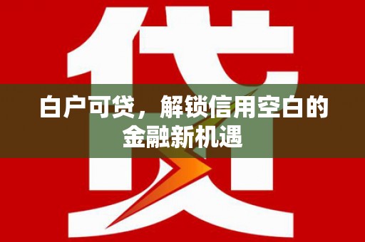 邵武白户可贷，解锁信用空白的金融新机遇